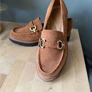 Easy Spirit Women's Tan Moccasin Loafers with Buckle Detail